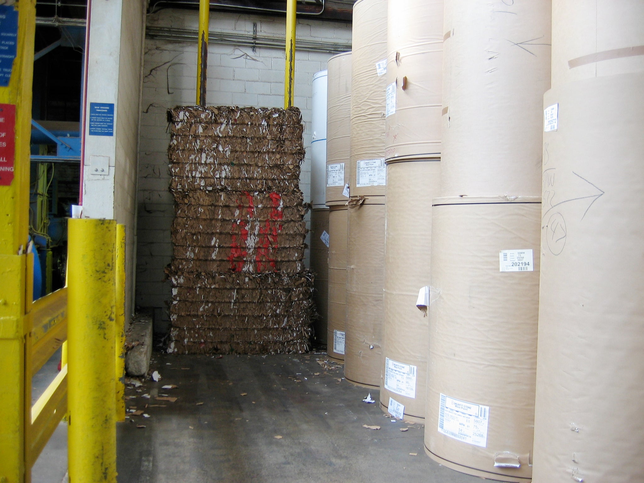 Cardboard at a MIO factory getting ready to be processed