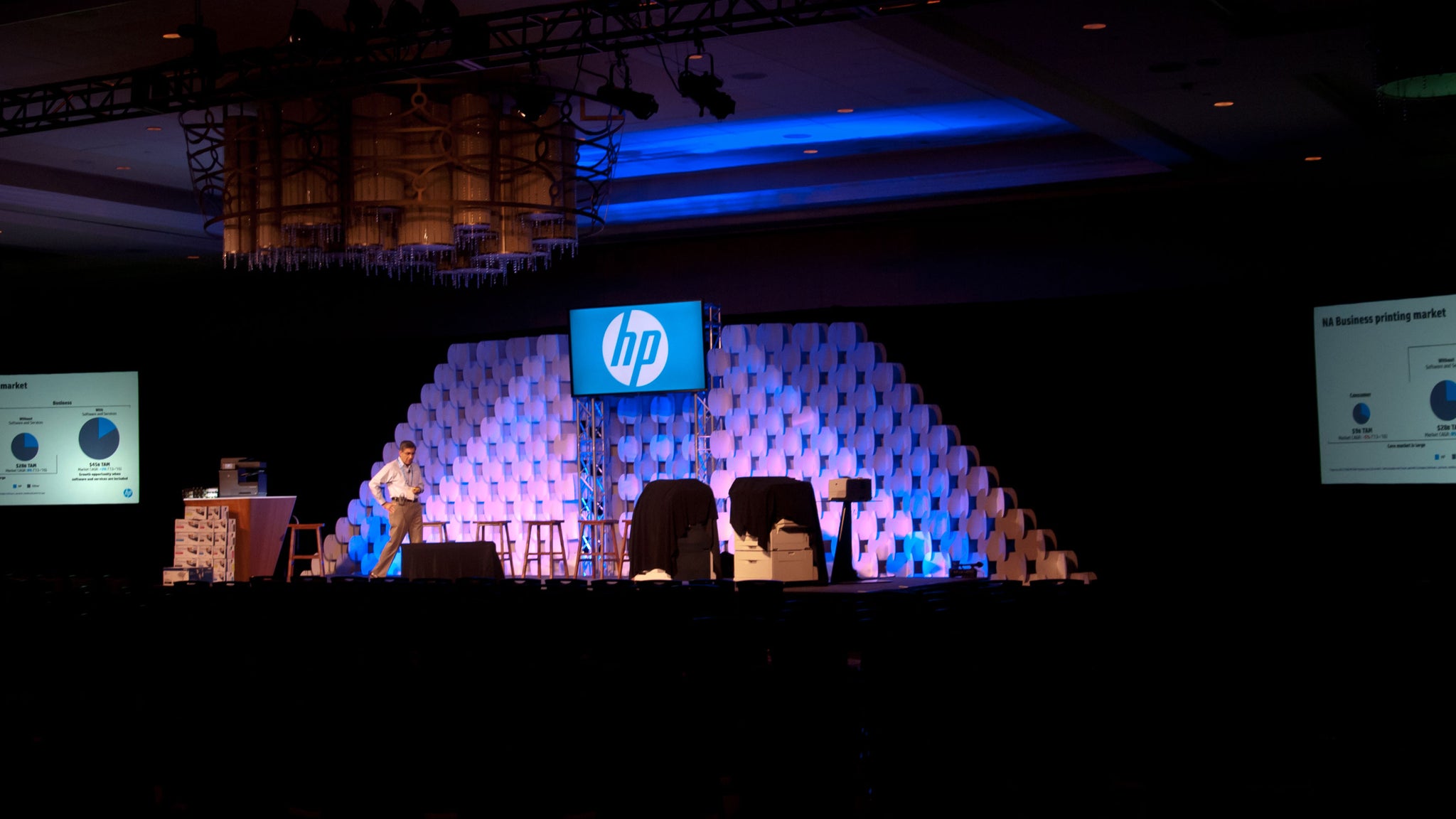 Nomad System pyramid wall as backdrop for HP event.