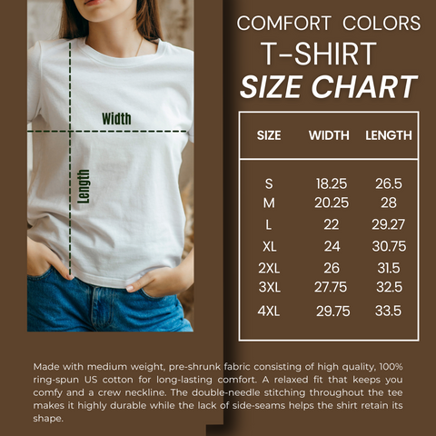 Comfort Colors T-shirt Size Chart