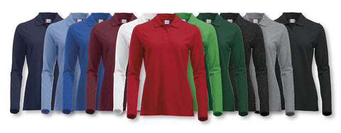 Clique Damen Langarm Polo Shirt- besticken und bedrucken
