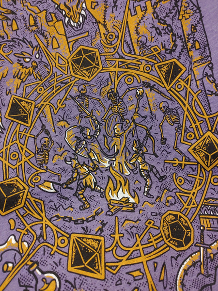 Closeup of Circle of Fate Dungeons & Dragons Artwork on Purple T-shirt