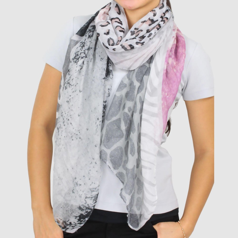 Black Gray Brushed Leopard Print Scarf Shawl – Just Style LA