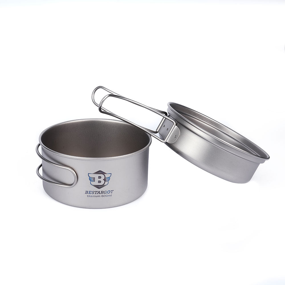 Camping Cookware Set Stainless Steel, 4-Piece Camping Pot Pan Set, 600ml and 900ml, Foldable and Stackable