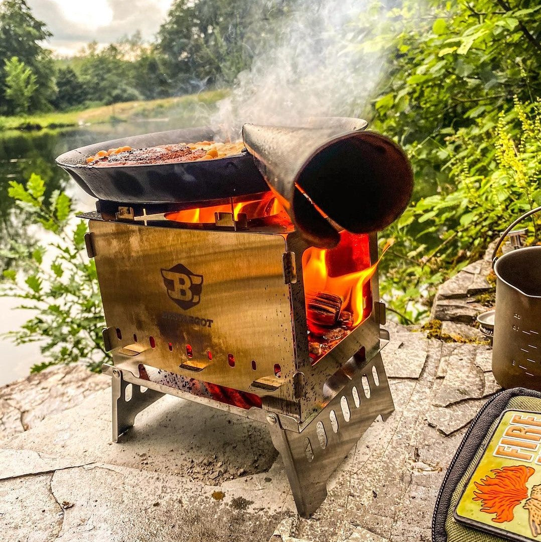 Bestargot Portable Folding Wood Burning Stove, Stainless Steel, for Solo Camping, Hiking, Backpacking, Fueled by Wood, Charcoal, Gas