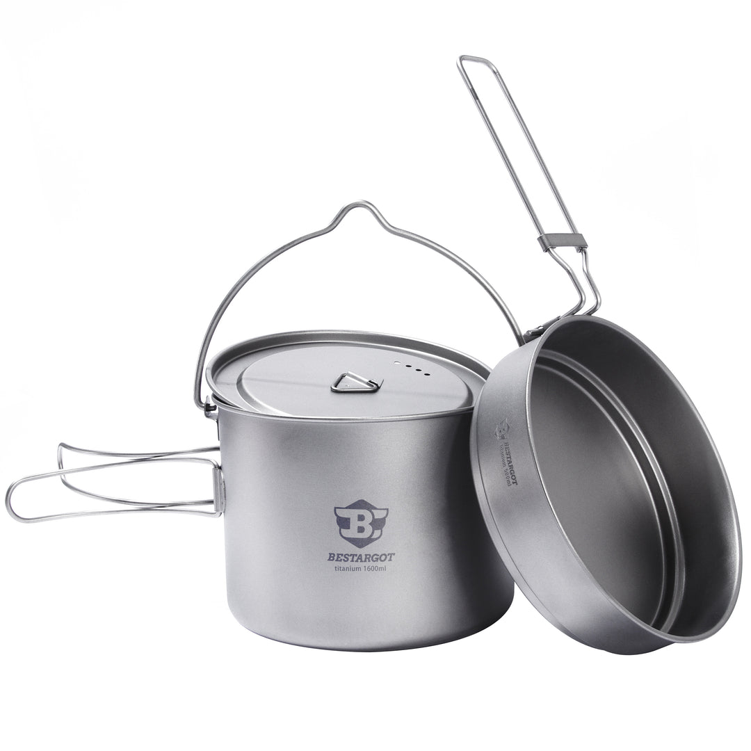 Camping Cookware Set Stainless Steel, 4-Piece Camping Pot Pan Set, 600ml and 900ml, Foldable and Stackable