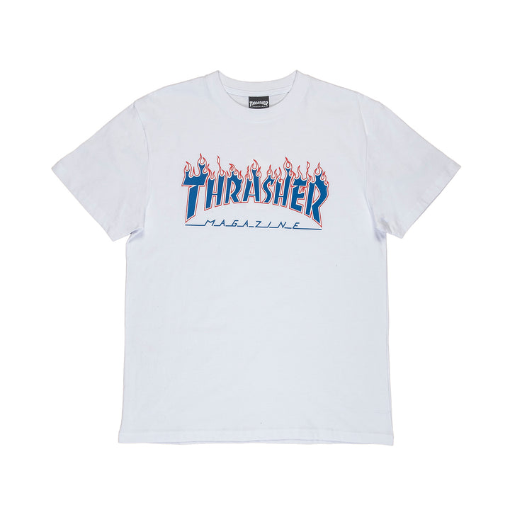 red white and blue thrasher shirt