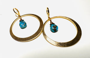 Brass Hoop Gemstone Earrings/Hoop  Earrings /Natural gemstone/turquoise• - Janine Design