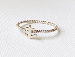 Sterling Silver Anchor Twist Ring, Anchor Ring, SailingRing, Silver stacking ring - Janine Design
