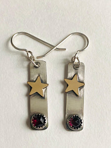 Star Garnet Tag Earrings, Star Earrings, Garnet Earrings, January Birthstone Earrings