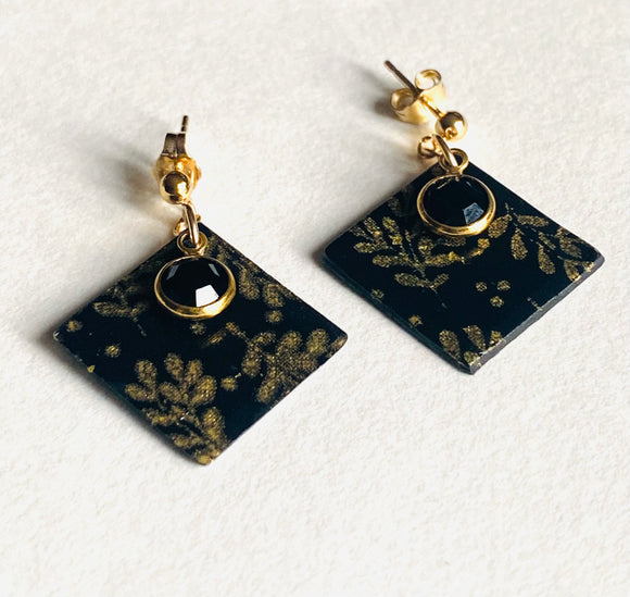 Black and Gold Earrings/ Square Earrings/Black and Gold Earrings