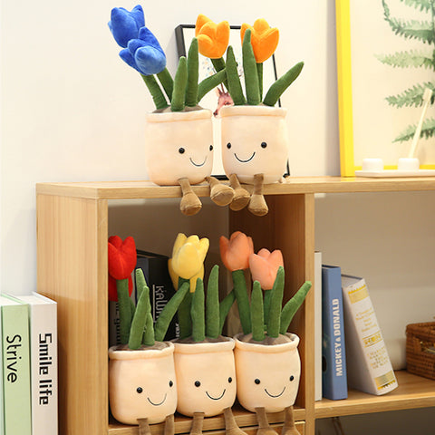 flower tulip plushies on a shelf