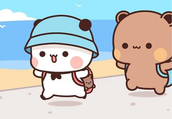 Bear and panda going to the beach