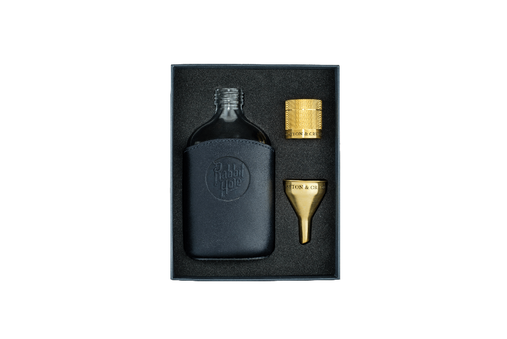 Blue Leather Flask Set