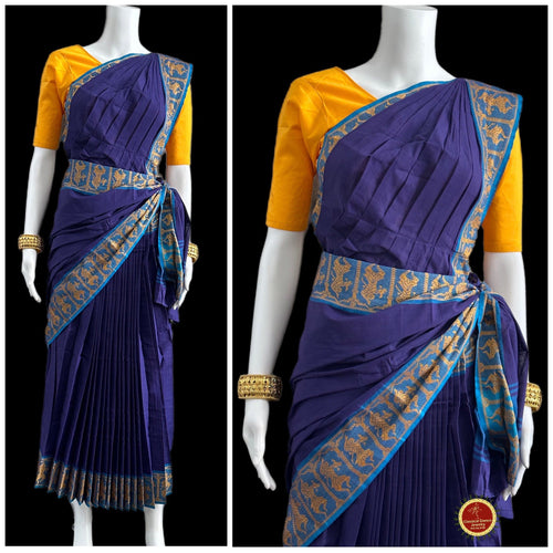 Royal Blue fancy fabrics fancy lace Saree With Blouse Piece. - VALAM PRINTS  - 3517446