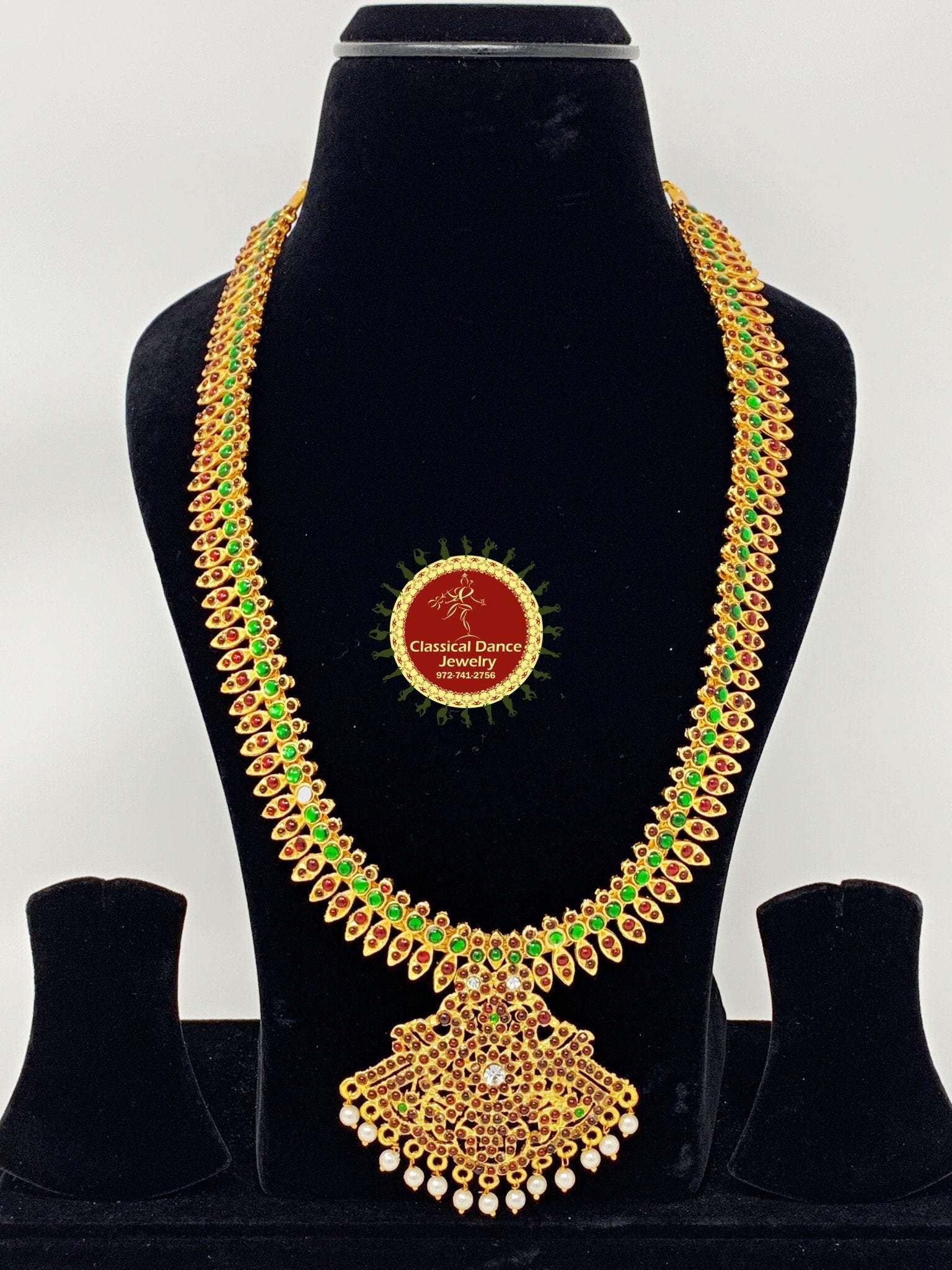 Kemp Mullai Billalu Pendant Indian jewelry  Long necklace  Bharatnat 