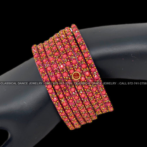 Peach Velvet finish Stone Studded 22 Metal Bangles Jewelry Set