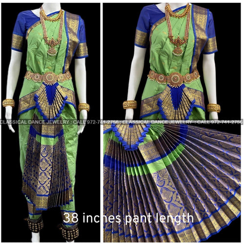 Bharatnatyam Dress | Orange with Blue | Silk cotton – shanthitailors