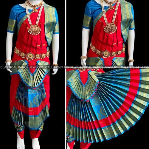 PEACOCK BLUE PARROT GREEN BROCADE BHARATANATYAM | KALYANRAM COSTUMES