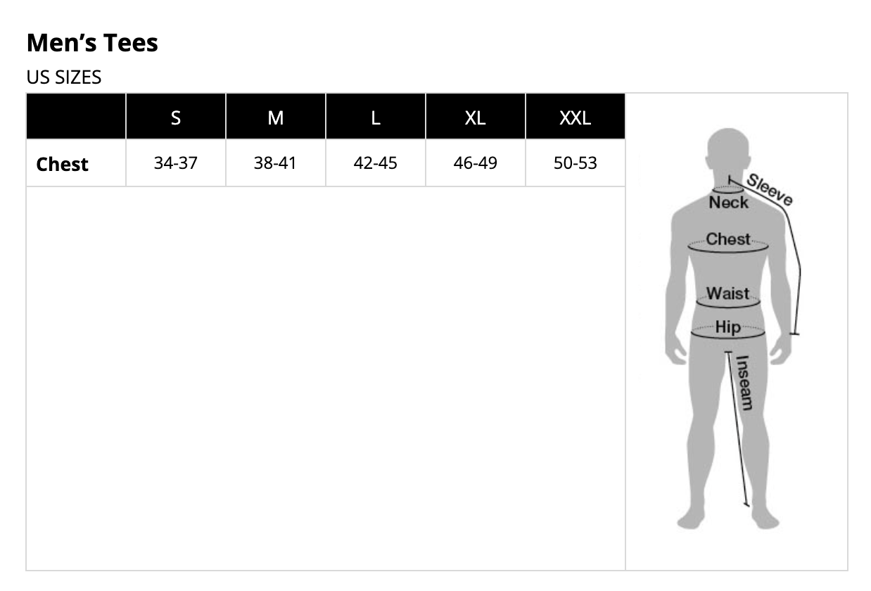 product sizing chart