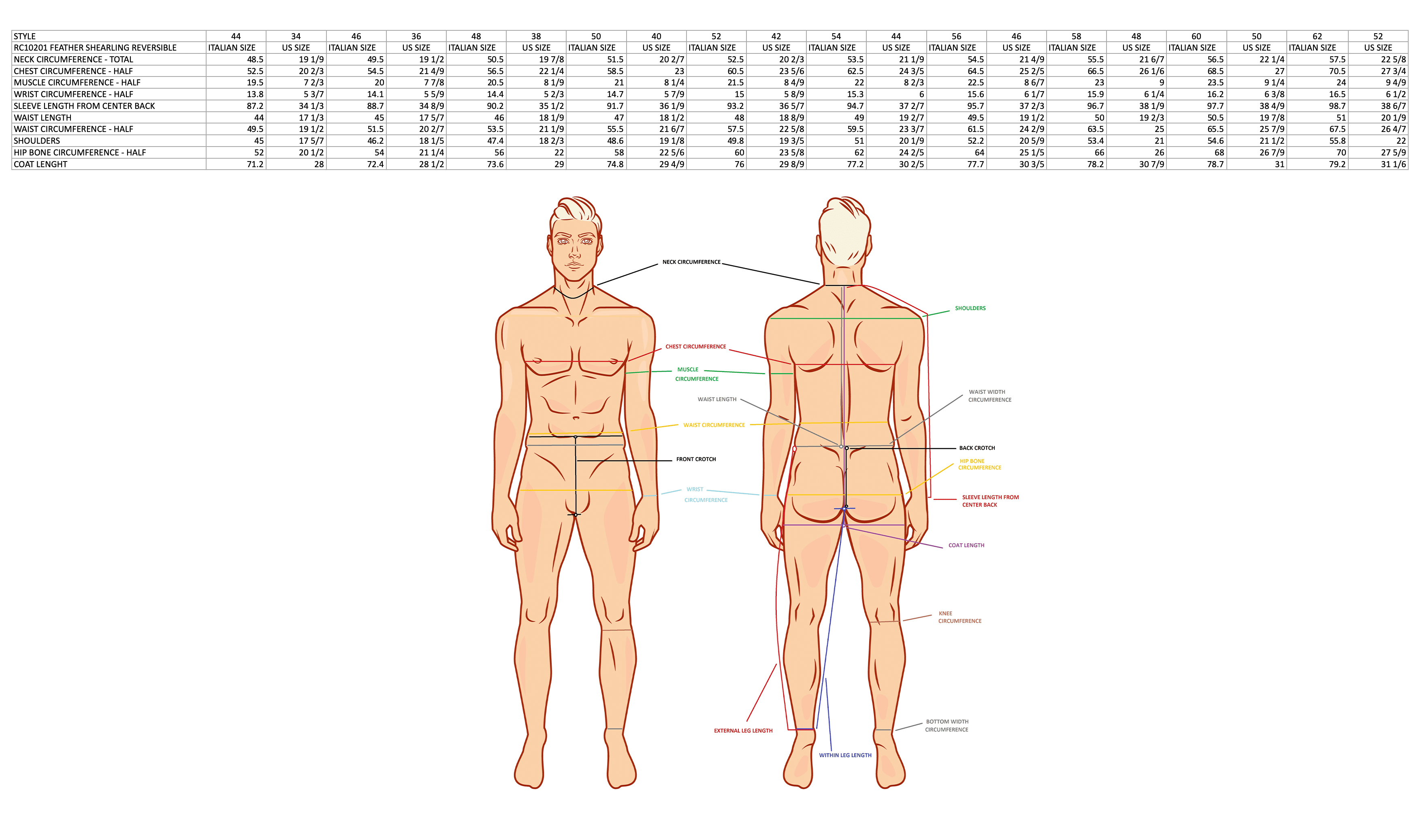 product sizing chart