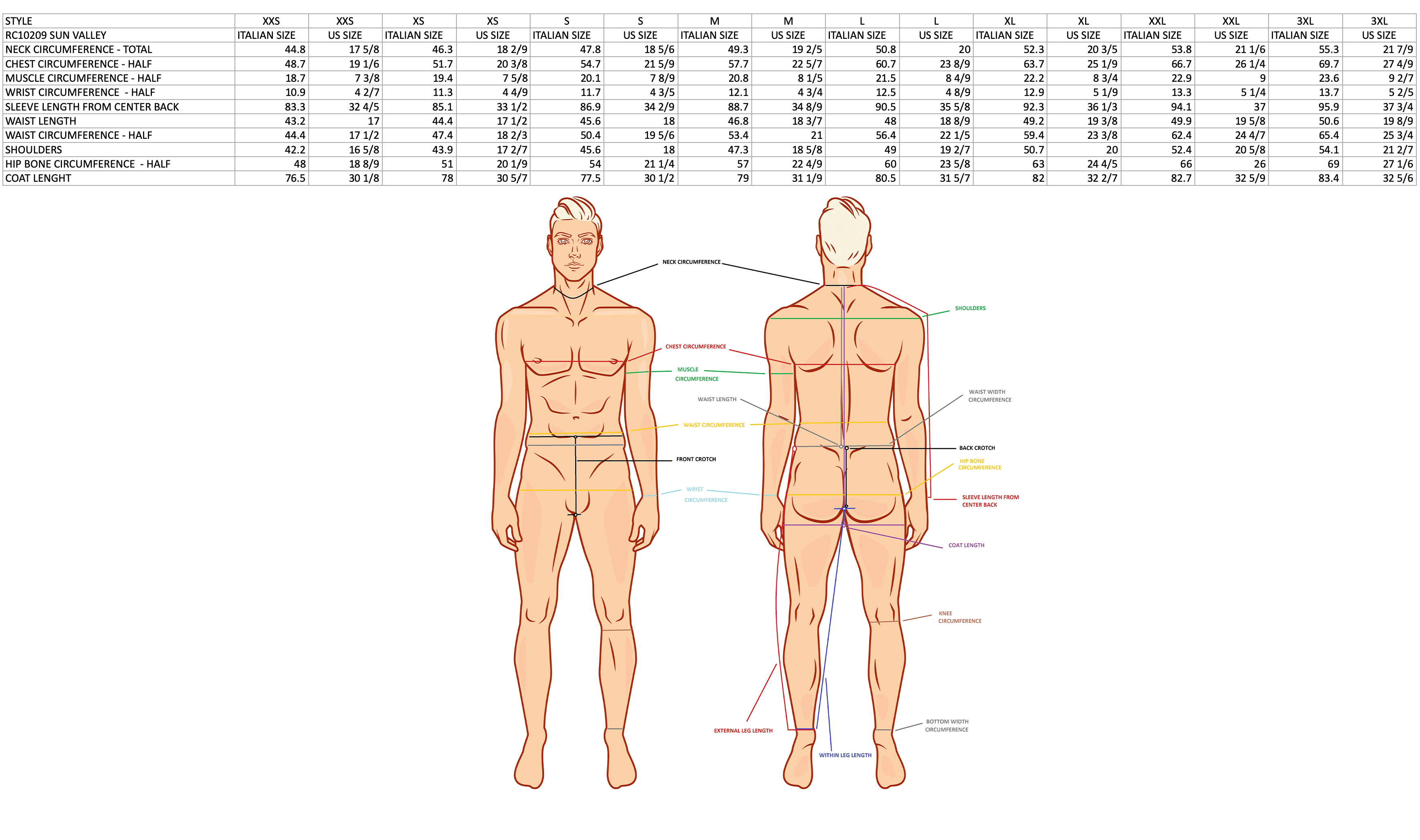 product sizing chart