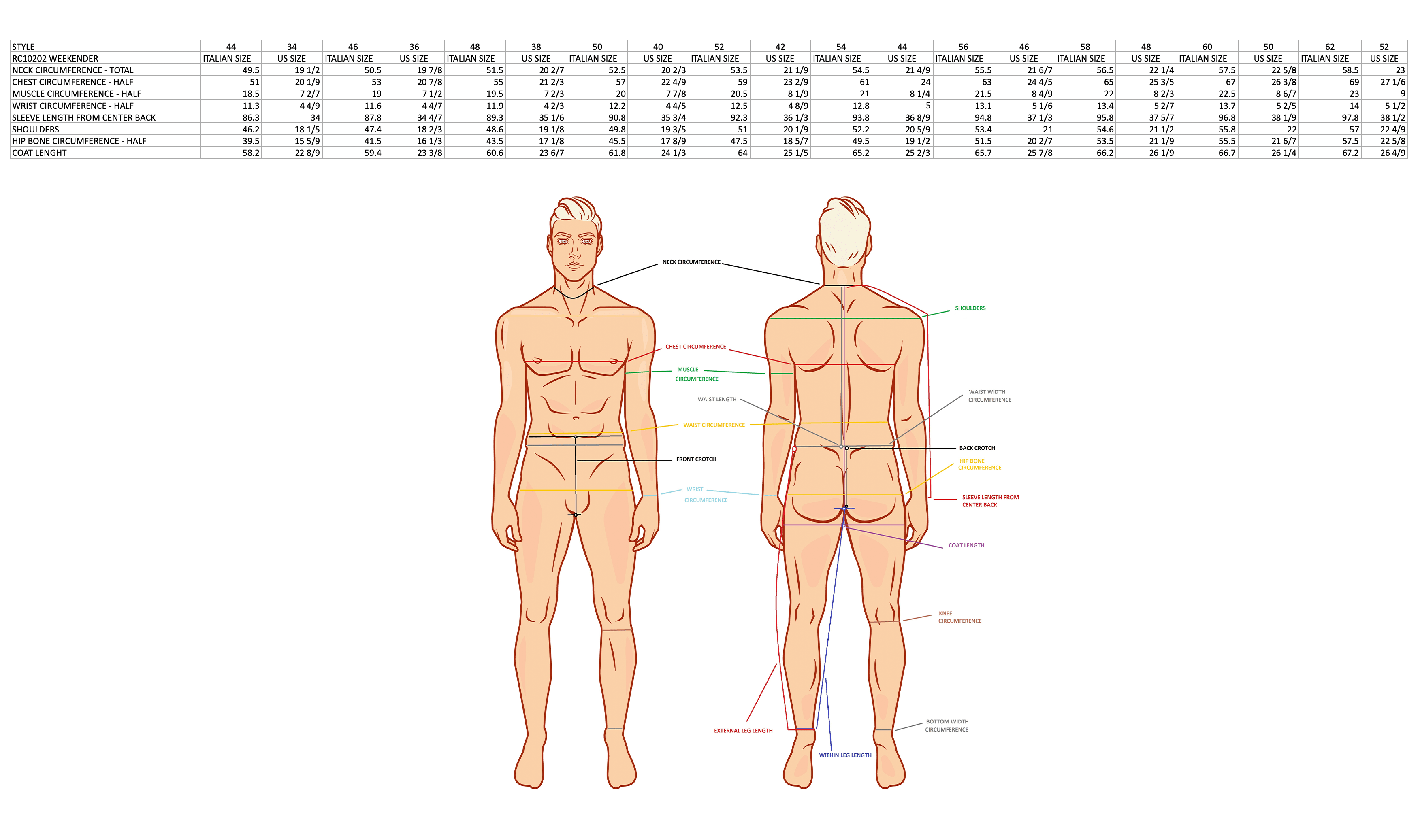 product sizing chart