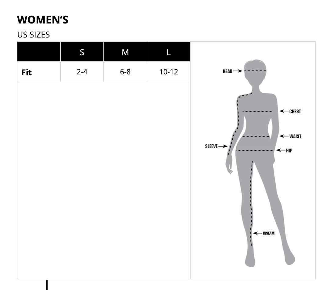 product sizing chart