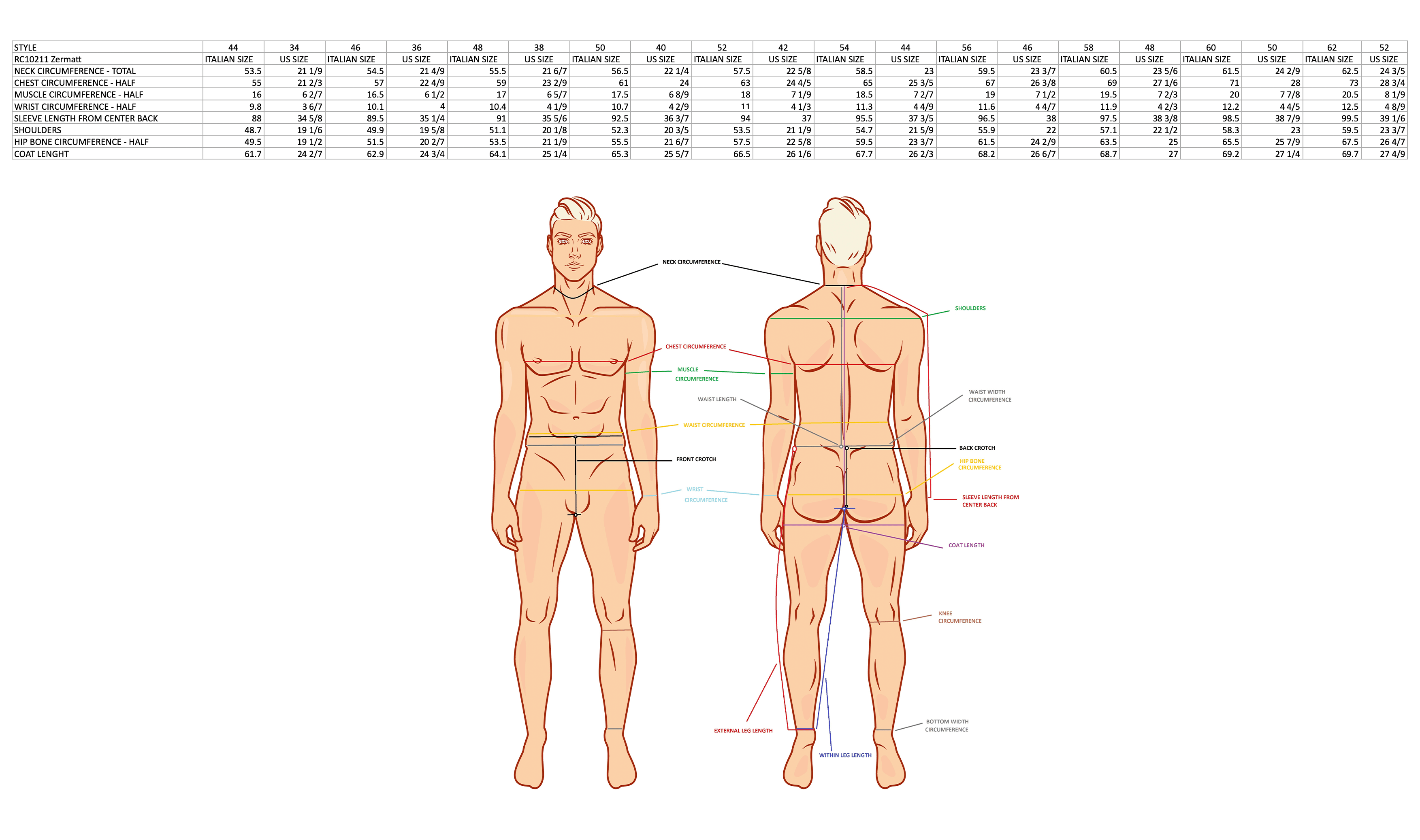 product sizing chart