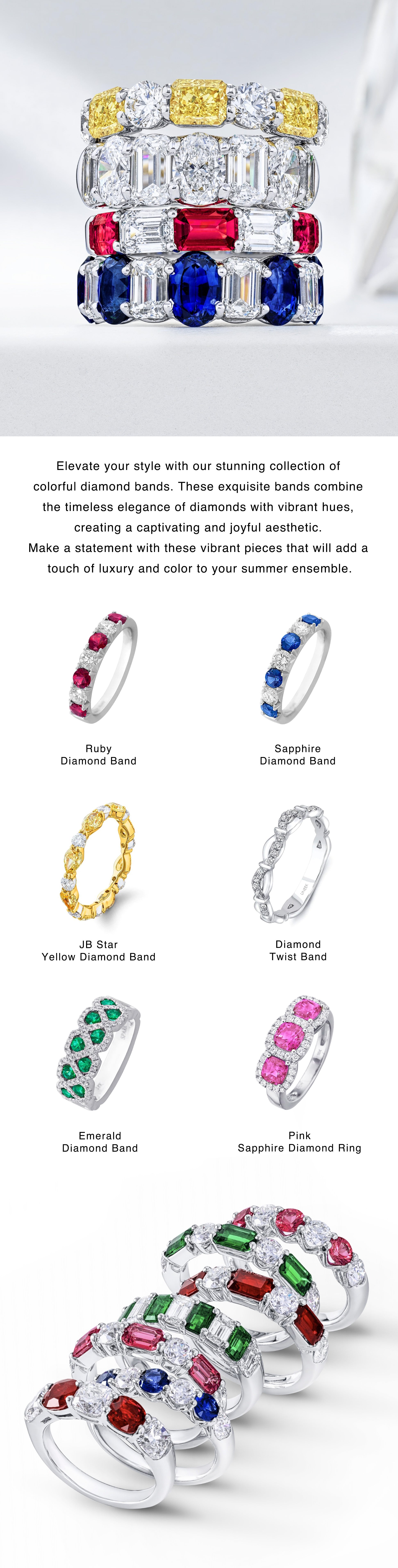 CH Collection - Colorful Diamond Bands - ring - band - colored stones - fashion deamond - ruby - sapphire - emerald - diamonds 