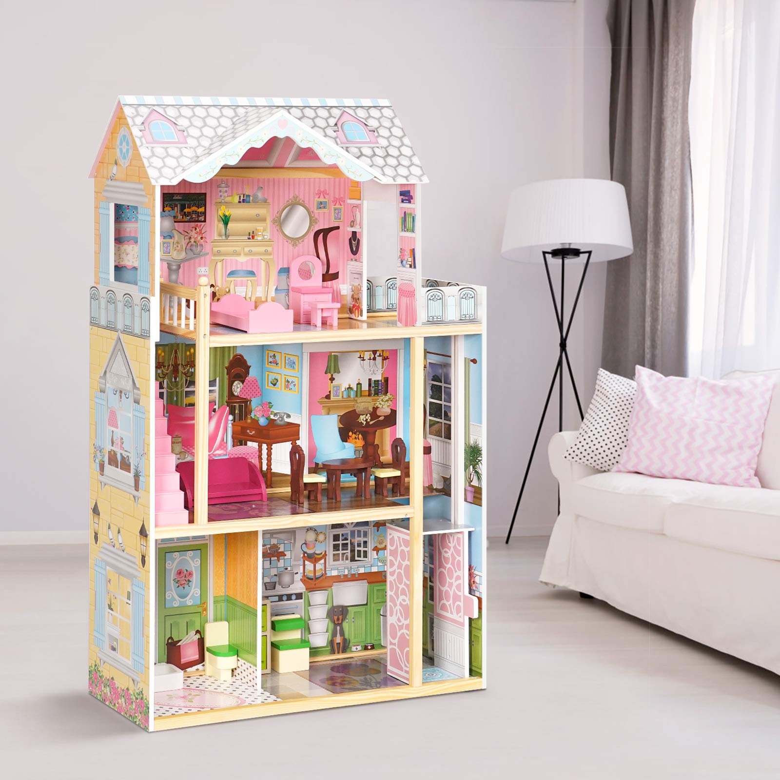 Kids Large Modern Wooden Dollhouse Playset Barbie Dreamhouse