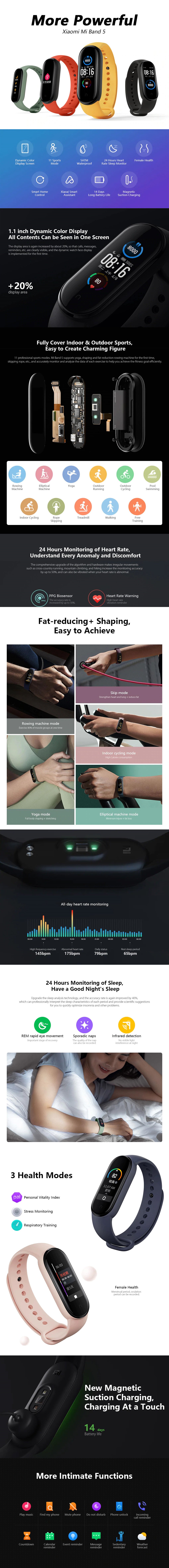 Global Version Xiaomi Mi Band 5 Smart Bracelet 5 Color AMOLED Screen Miband 5 Smartband Fitness Traker Bluetooth Waterproof