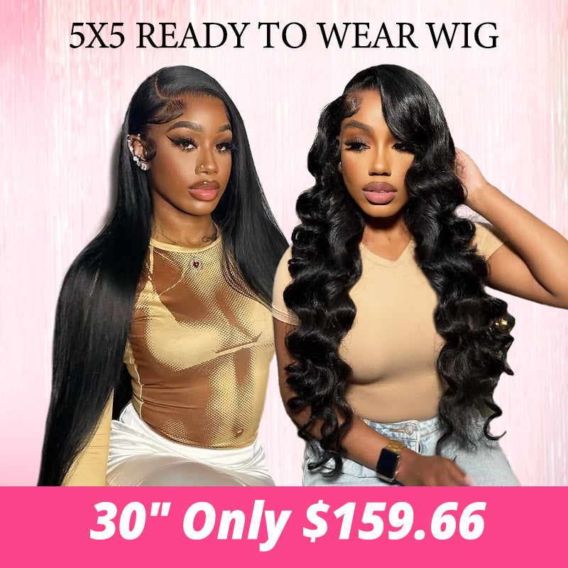 [ 30''= $159.66 ]  Pre Plucked & Bleached Knots & Pre-cut Ready To Wear 5X5 Lace Closure Human Hair Wig Deal 180% Density - Hairinbeauty product image