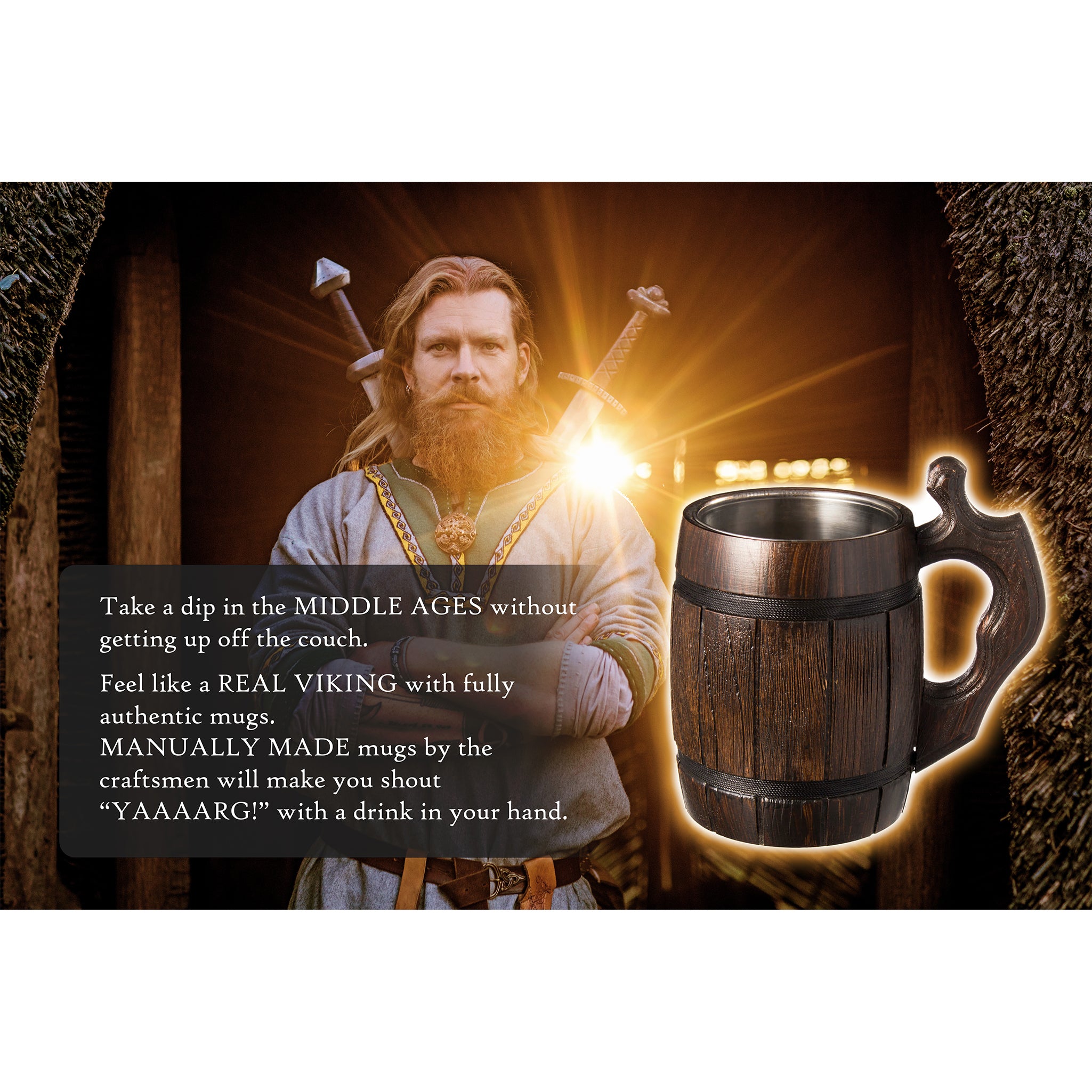 Tankard Mug, Stainless Steel Viking Beer Mug, Double-Barrel Insulation  Wooden Beer Tankard Cup, 600ml Wooden Medieval Mugs, Beer Cup Stein for