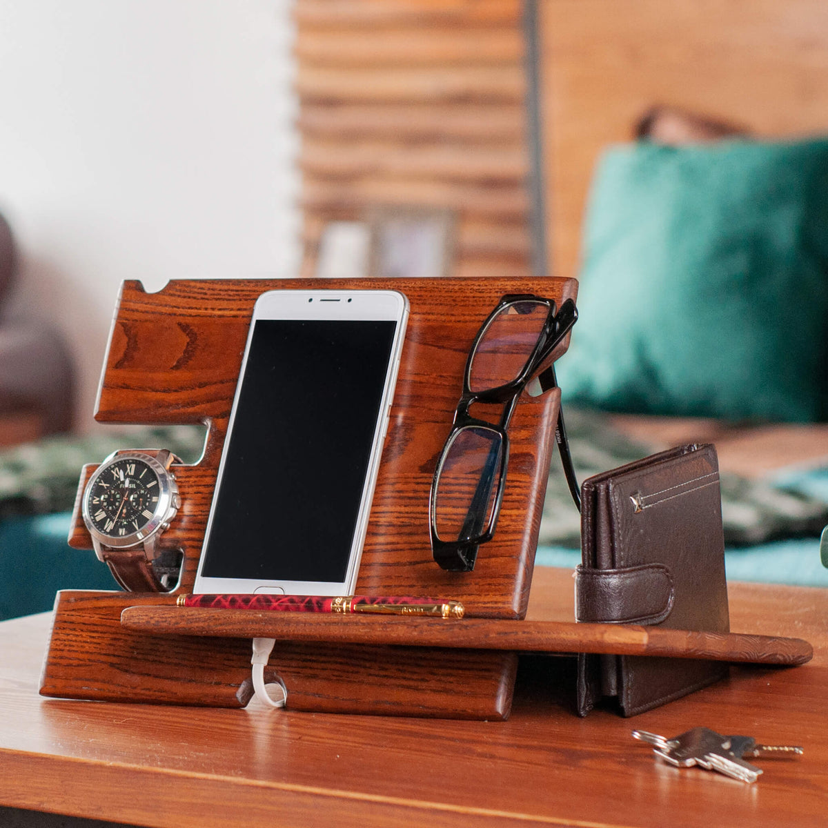 Ash Wood Desk Organizer with Charging Station | Teslyar