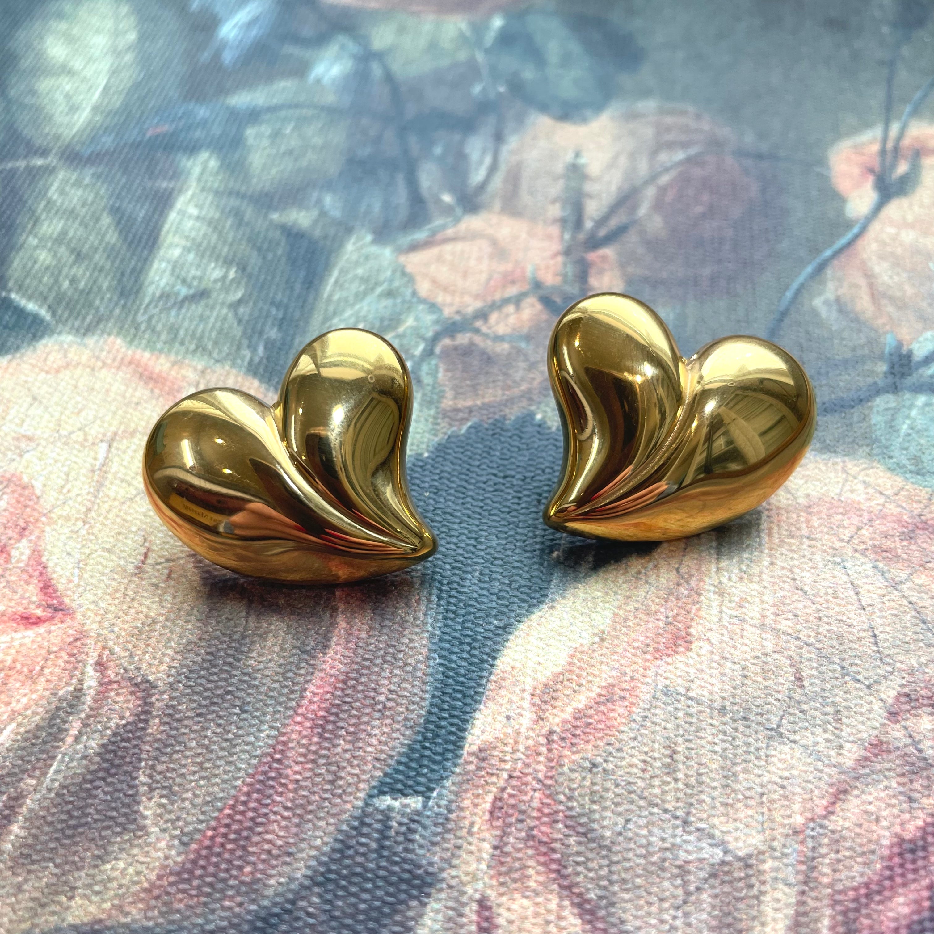 Puffy Heart Studs- Gold