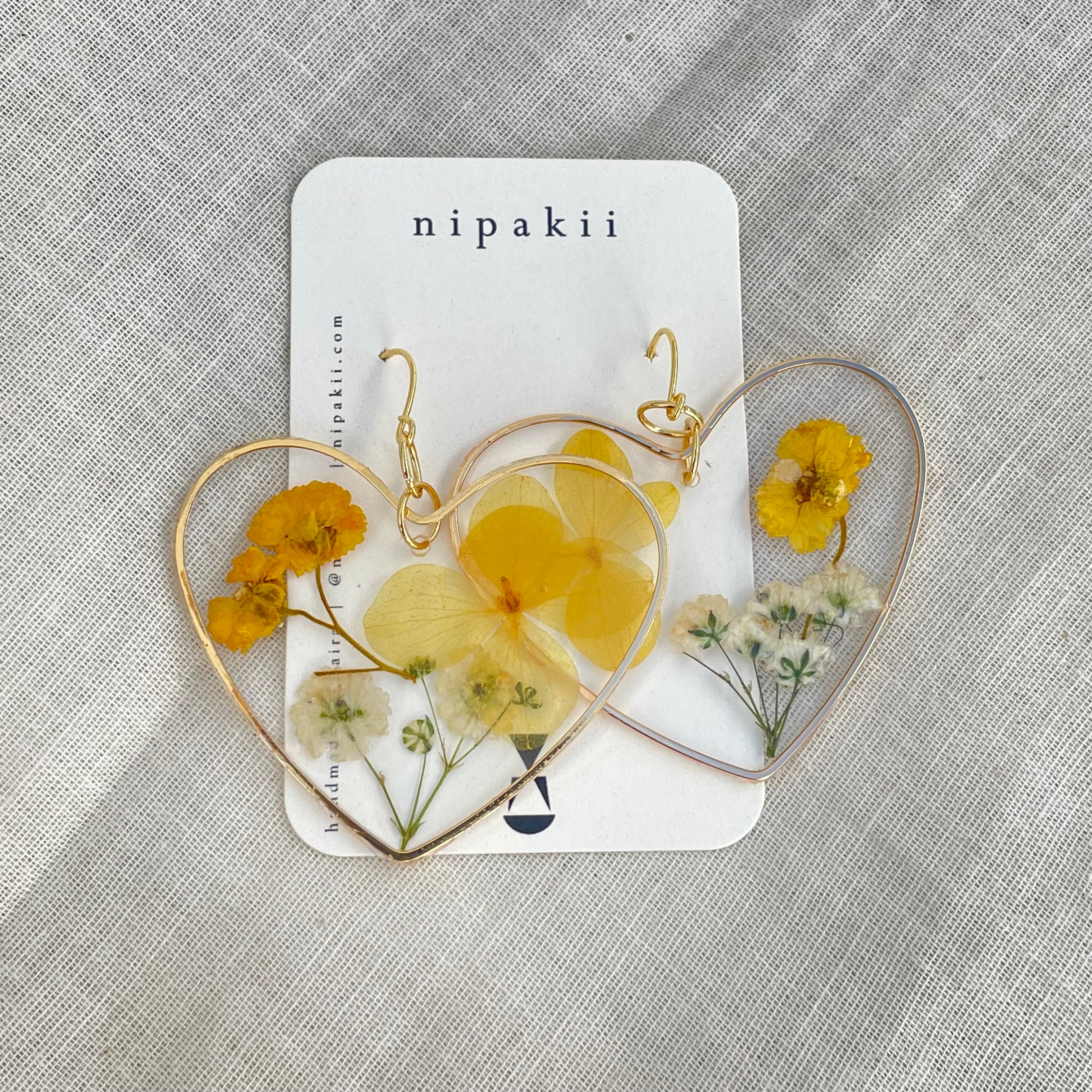 Heart Yellow Flower Dangles