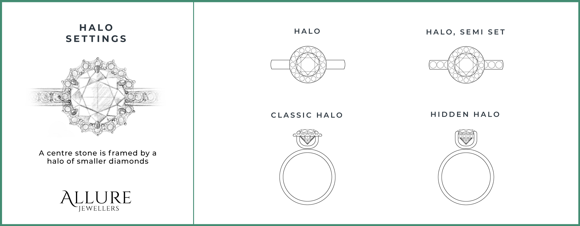 Halo ring settings at Allure Jewellers 