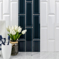 Beveled Subway Tile Black and White