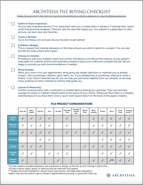 Tile Buying Checklist