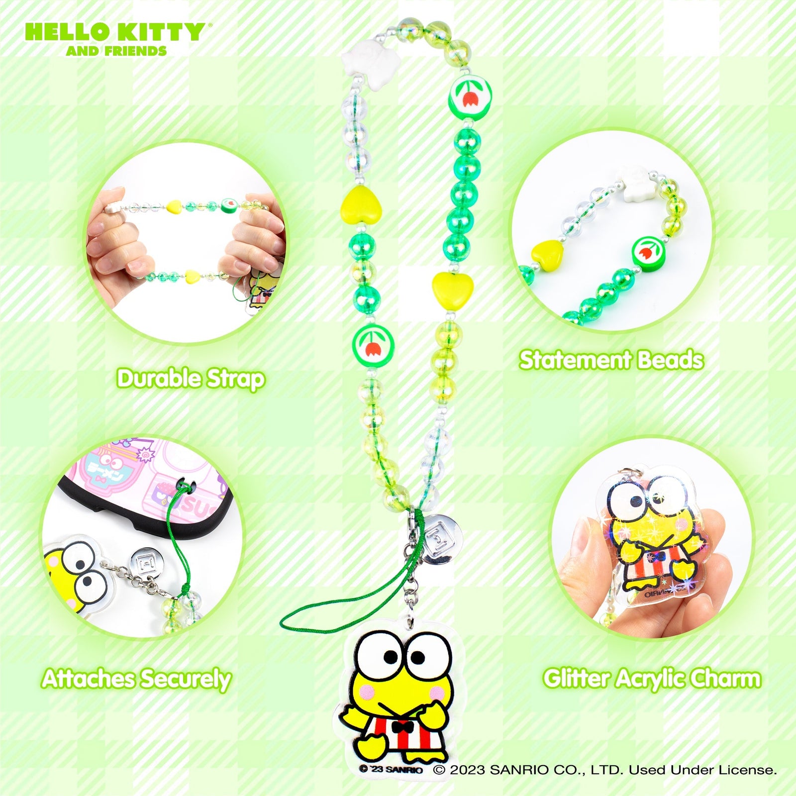 Sanrio Beaded Charm Wrist Strap - Gudetama - Matcha Time Gift Shop