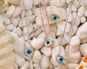 925 sterling silver Evil Eye Necklace with  mother of pearl and 24k gold plated