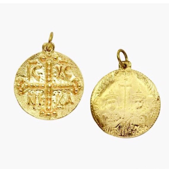 925 Sterling silver Cross Saint Helen & Constantine charm with 24k gold plated 2.20cm, Orthodox & Byzantine charm