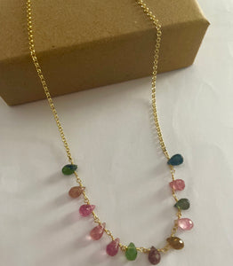 925 sterling silver  handmade with tourmaline stones necklace and  24k gold plated