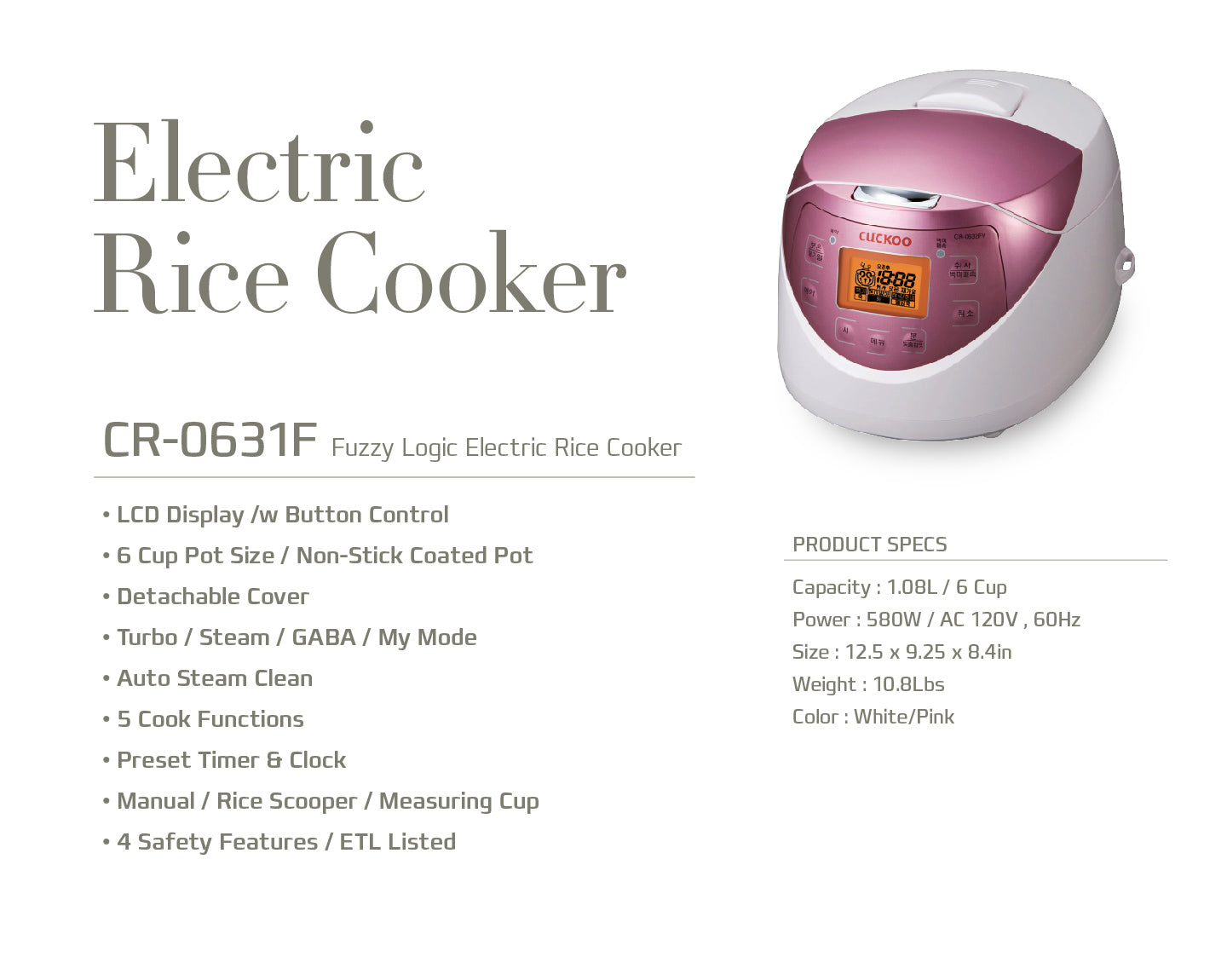 6-Cup Micom Rice Cooker (CR-0631F)