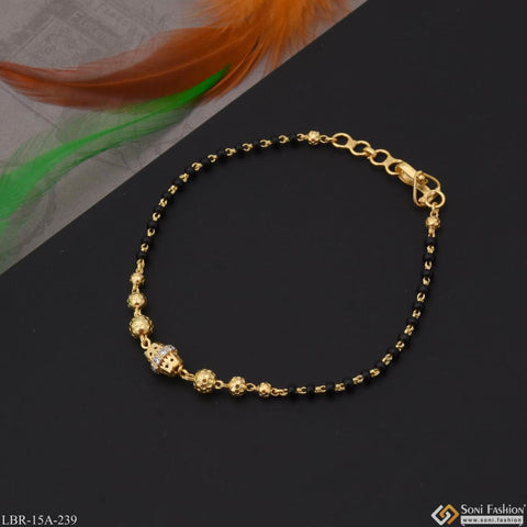 18K Solid Yellow Gold Double Strand Mangalsutra Bracelet with Gold Cha -  Abhika Jewels