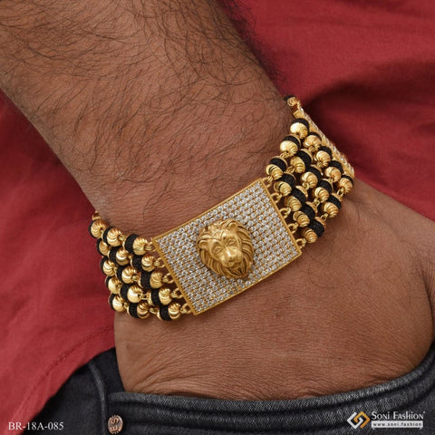 5 line rudraksha cool design gold plated lion face bracelet diamonds style a085 soni 318 large