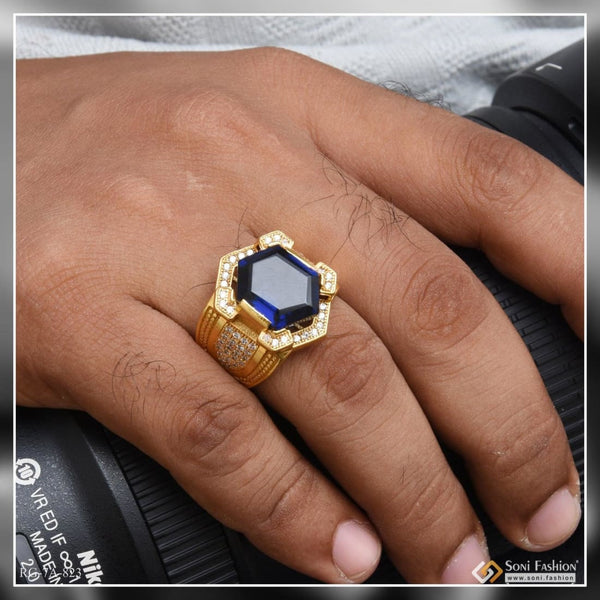 Blue Stone With Diamond Delicate Design Gold Plated Ring For Men - Style  A745 at Rs 1000.00 | Gold Plated Rings | ID: 2849304361588