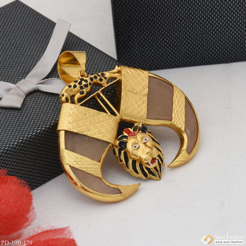 Dual Lion Nail With Diamond Antique Design Gold Plated Pendant For Men -  Style B528, गोल्ड प्लेटेड पेंडेंट - Soni Fashion, Rajkot | ID: 2850406150573