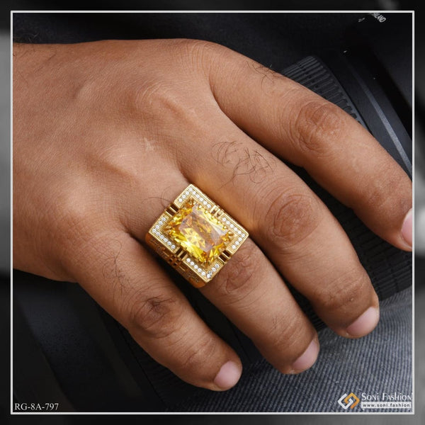 yellow stone diamond glamorous design gold plated ring style a797 soni fashion