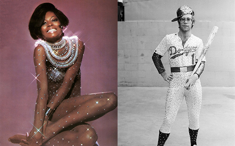 Diana Ross bejewelled bodysuit | EltonJohn LA dodgers uniform